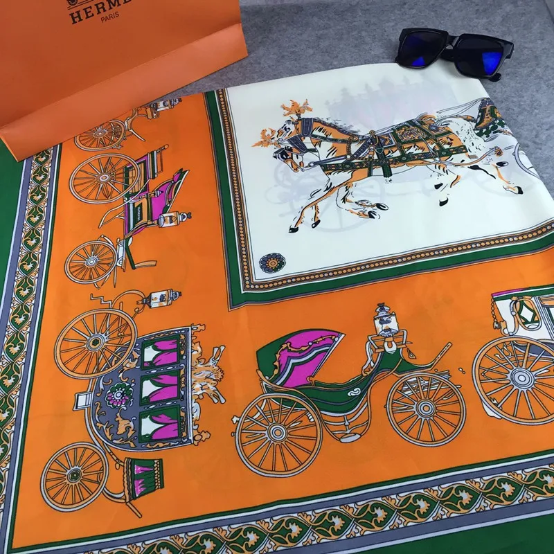 Высококачественные шелковые шарфы, женский Шелковый квадратный шарф с принтом в виде коляски, шелковый шарф размера 140