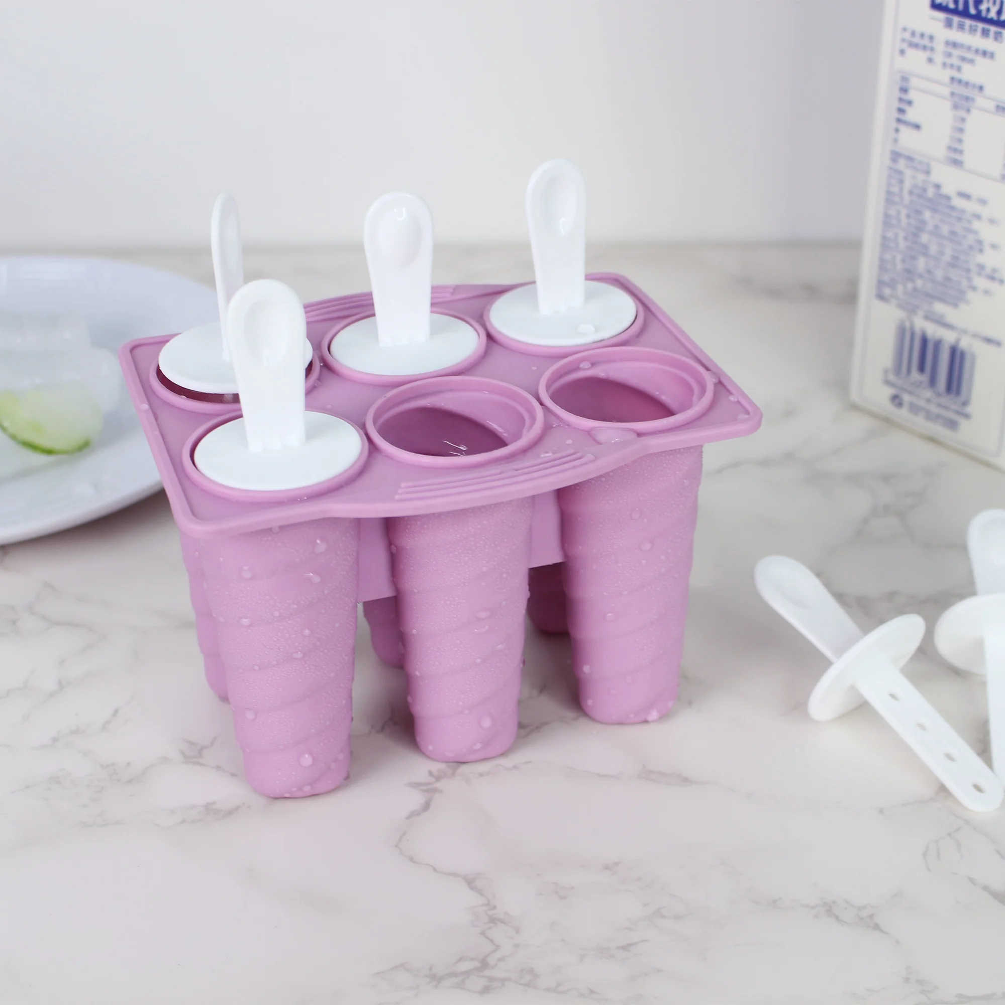 6 Pieces Silicone Ice Pop Molds BPA Free Reusable Easy Release Ice Popsicle Maker with Popsicle Sticks