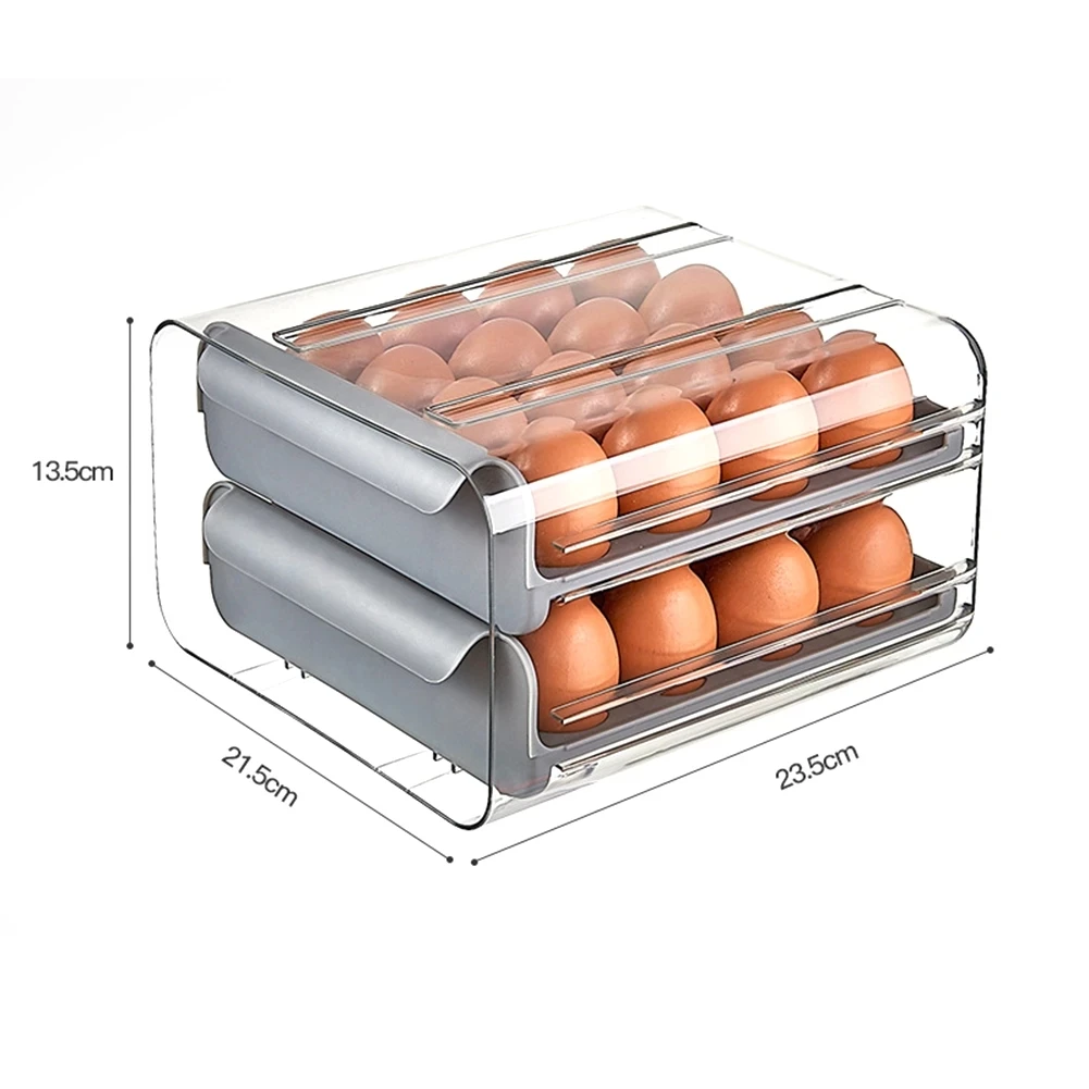 Double-Layer Stackable Drawer Type Egg Box Kitchen Plastic Fresh-Keeping Storage Container Refrigerator Anti-Drop Egg Box Rack