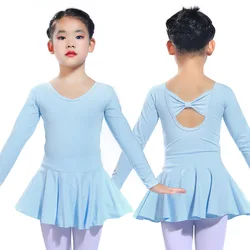 Spring Autumn Solid Color Long Sleeve Cotton Breathable Princess Girls Ballet Dance Dress Kids Performance Dancing Wear