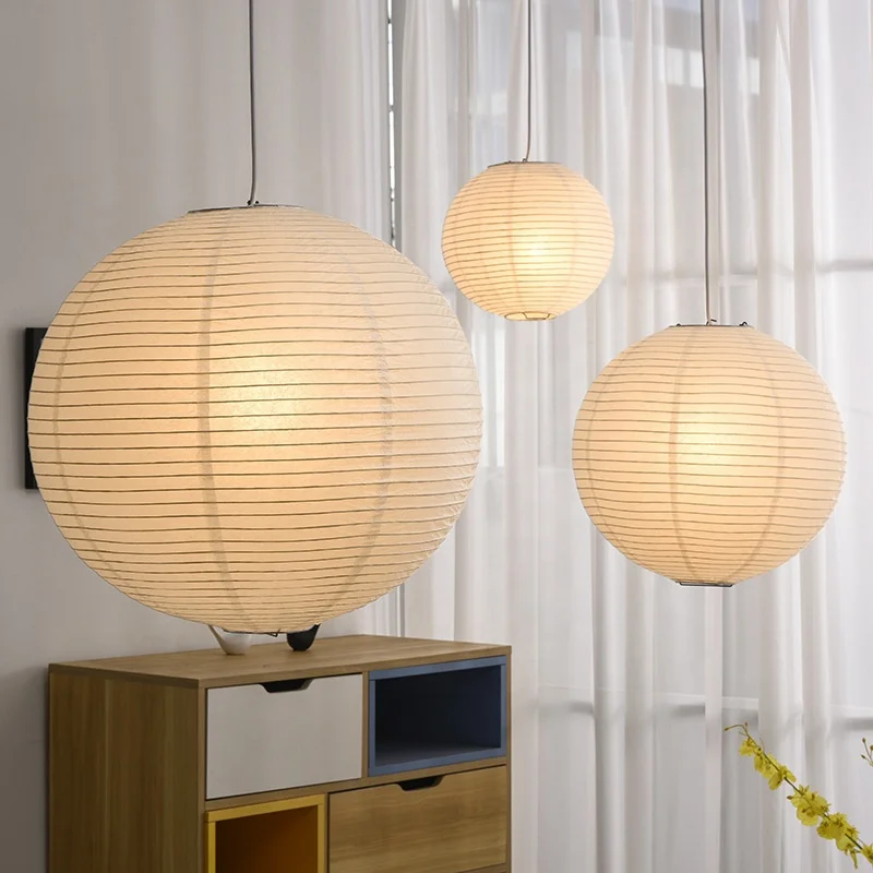 Nordic Japanese Paper Art Spherical Rice Paper Lamp Wabi-sabi Round Ball Shape Pendant Light Bedroom Restaurant Homestay Lamps