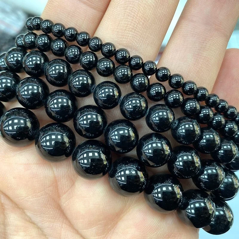 Wholesale Natural Black Tourmaline Gemstone Round Shape Beads For Jewelry Making Bracelet Necklace Pendants  for Men Women