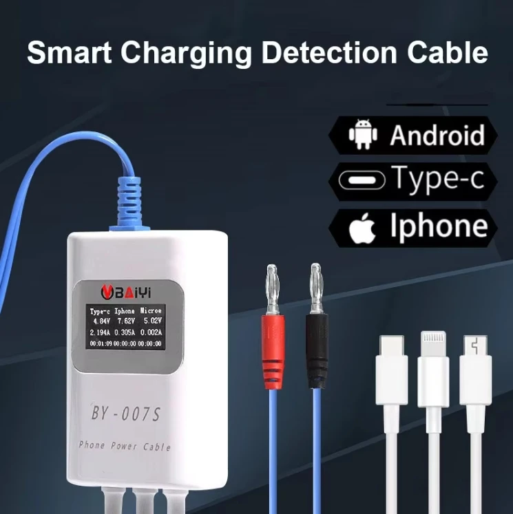 BY-007S Smart Charging Detect Cable Fast-Charging Type C Lightning Micro USB with Three Device Interface