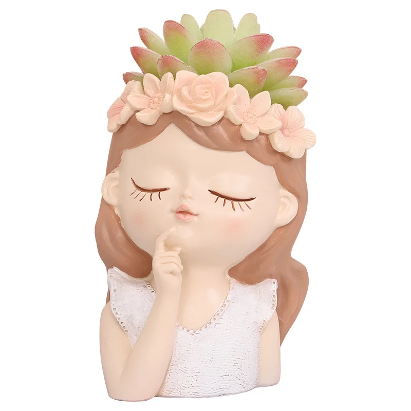 Home desktop Gardening landscape succulent resin creative flower pot Cute girl potted flower pot