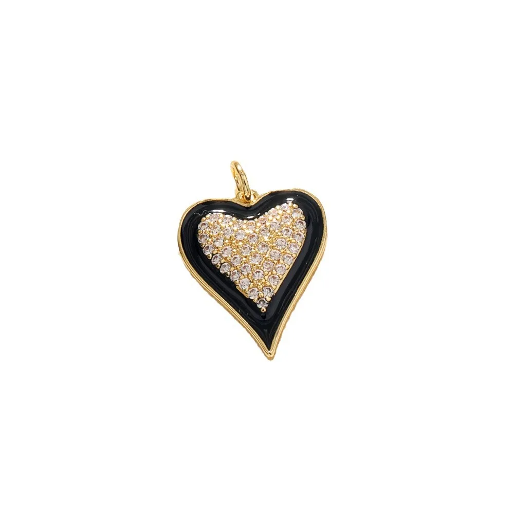 Gold Plated Leopard Print Zircon Pendants Enamel Heart Bracelet Charms Pendant for Jewelry Making Accessories for Necklace