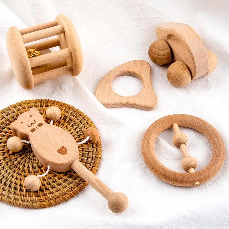 
baby 5pcs wood rattle Musical Instrument Infantil Car Baby Toys ducational 