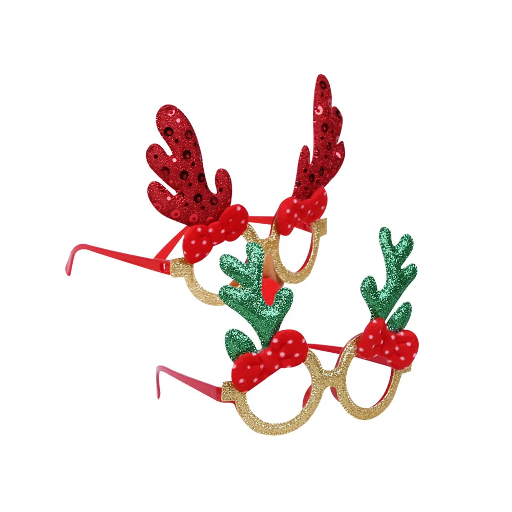 Christmas Carnival Reindeer Kids Cosplay Accessories Antlers No Lenses Glasses Xmas Party Novelty Cute Elk Red Nose Eyeglasses