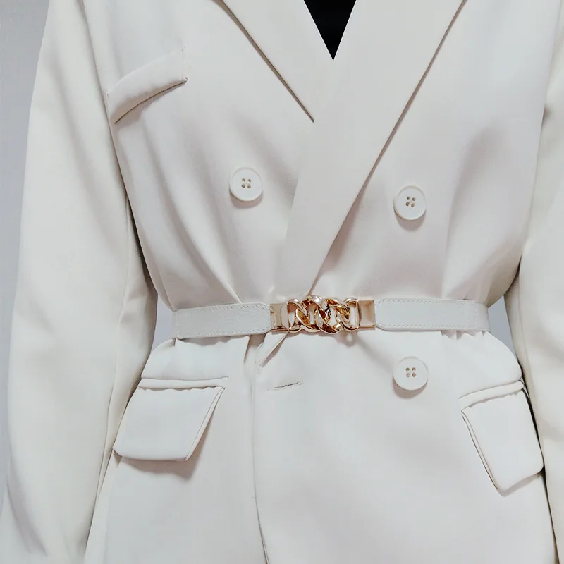 Popular slim-fit dress belt in Europe and the United States  multi-ring alloy buckle design high elastic PU belt