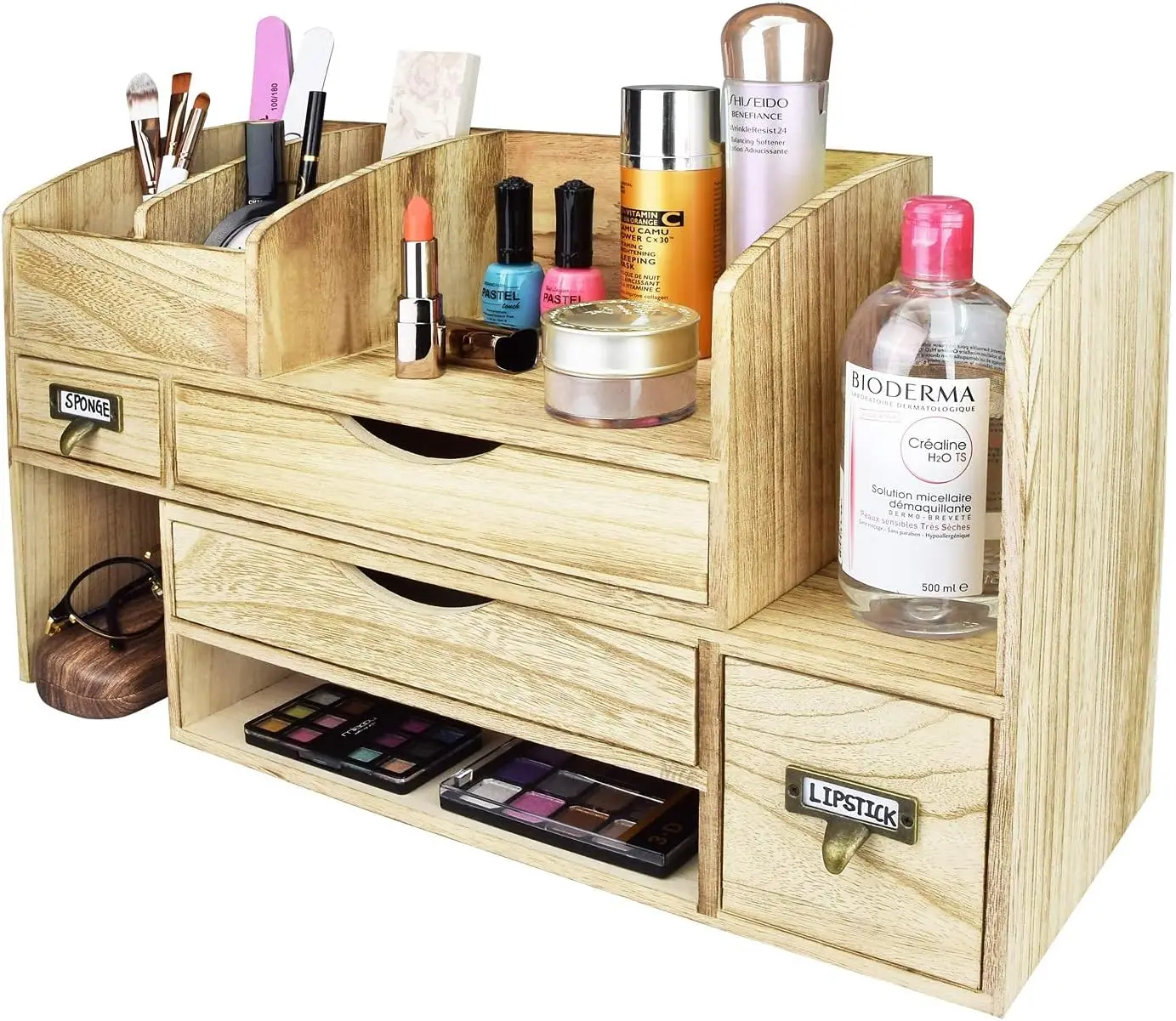 Large Extendable Wooden Desktop Organizer for Office Supplies Storage Shelf Rack Book Shelf Stationary Compartment Holder