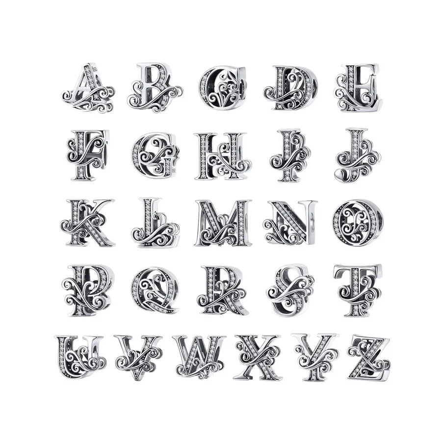 Qings Jewelry Hot Selling Letter Charms 925 Sterling Silver Alphabet Pendant For Jewelry Making