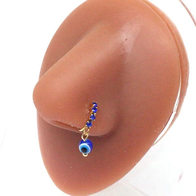 Gaby new arrive stainless steel nose rings cross bling nose piercing blue stainless steel nose hoop  piercing jewelry