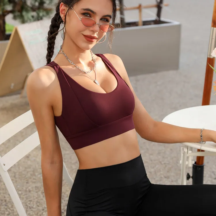 Summer 2022 Women X Back Double Straps Shockproof Push Up Sports Bras Plus Size Gym Yoga Wear