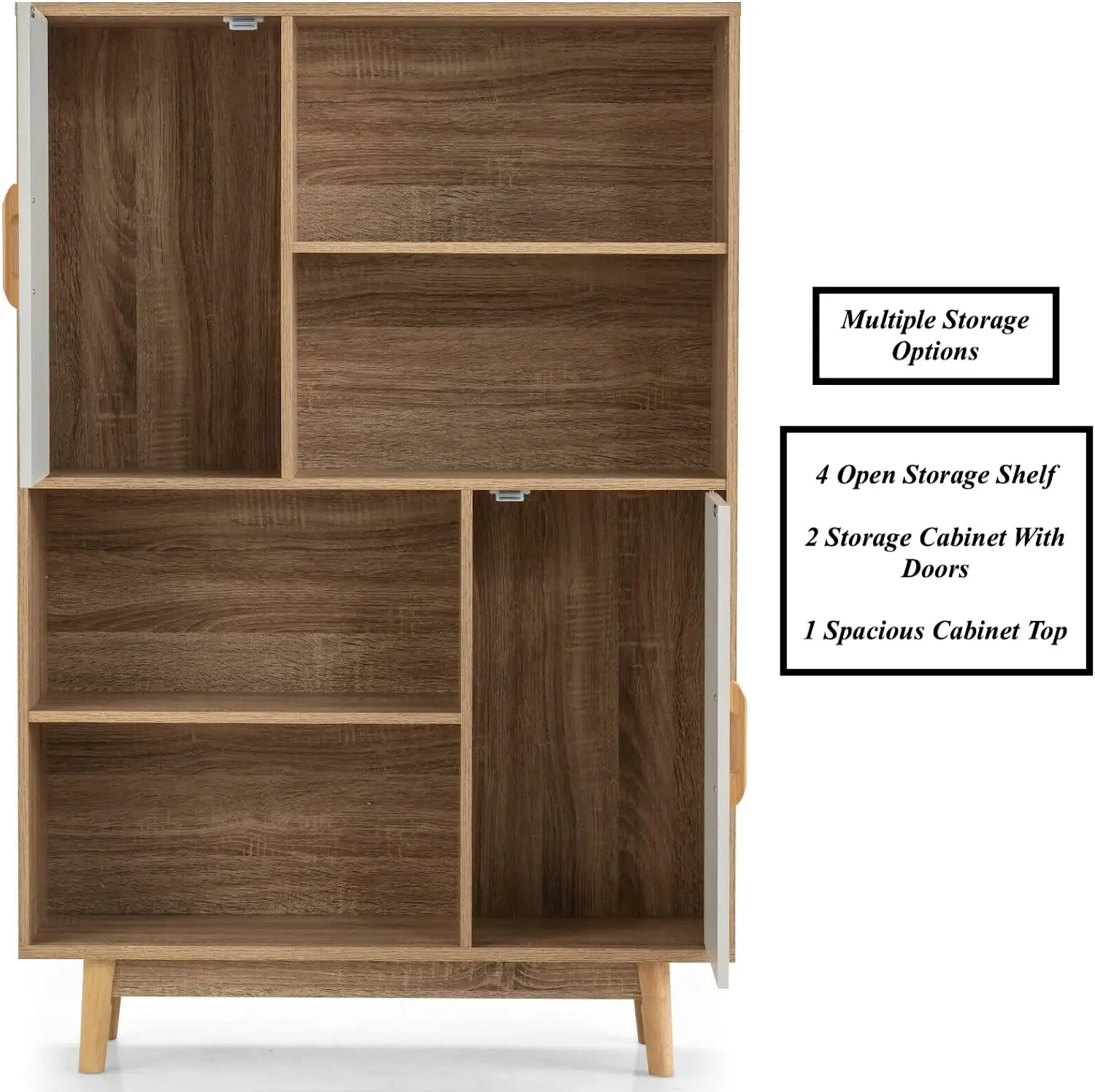Custom multiple storage wood cupboard natural storage cabinet sideboard design shelves MDF standing bookcase bookshelf