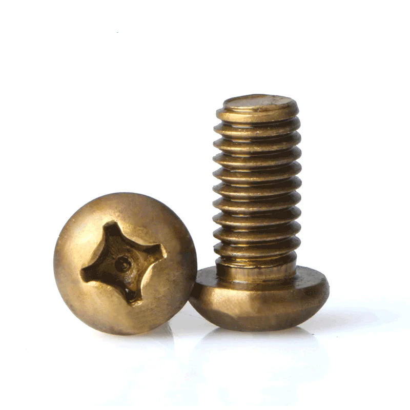 M3 M4 M5 M6 Brass Phillips Cross Pan Head Screw Round Head Machine Screw Metric Thread Cross Recess Bolt