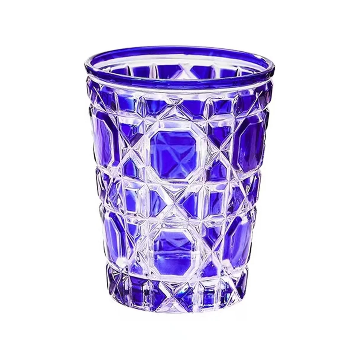 European Style Creative Whiskey Glasses Hand-carved Drinking Water Bottle Summer Coffee Mugs Colorful Checkered Glass Cup