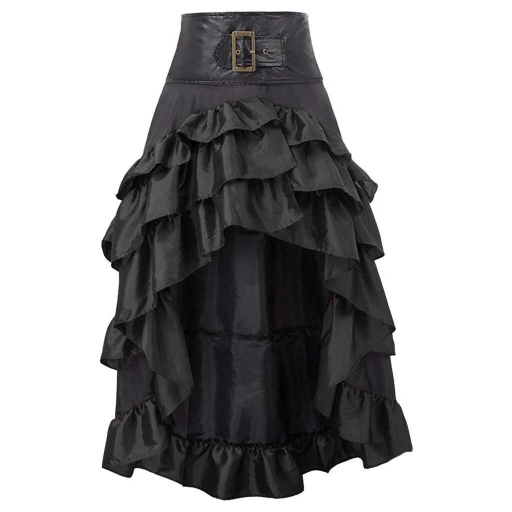 S-5XL Victorian Ruffled Satin & Lace Trim Gothic Skirts Women Corset skirt Vintage Steampunk dress Pirate Cosplay Costumes