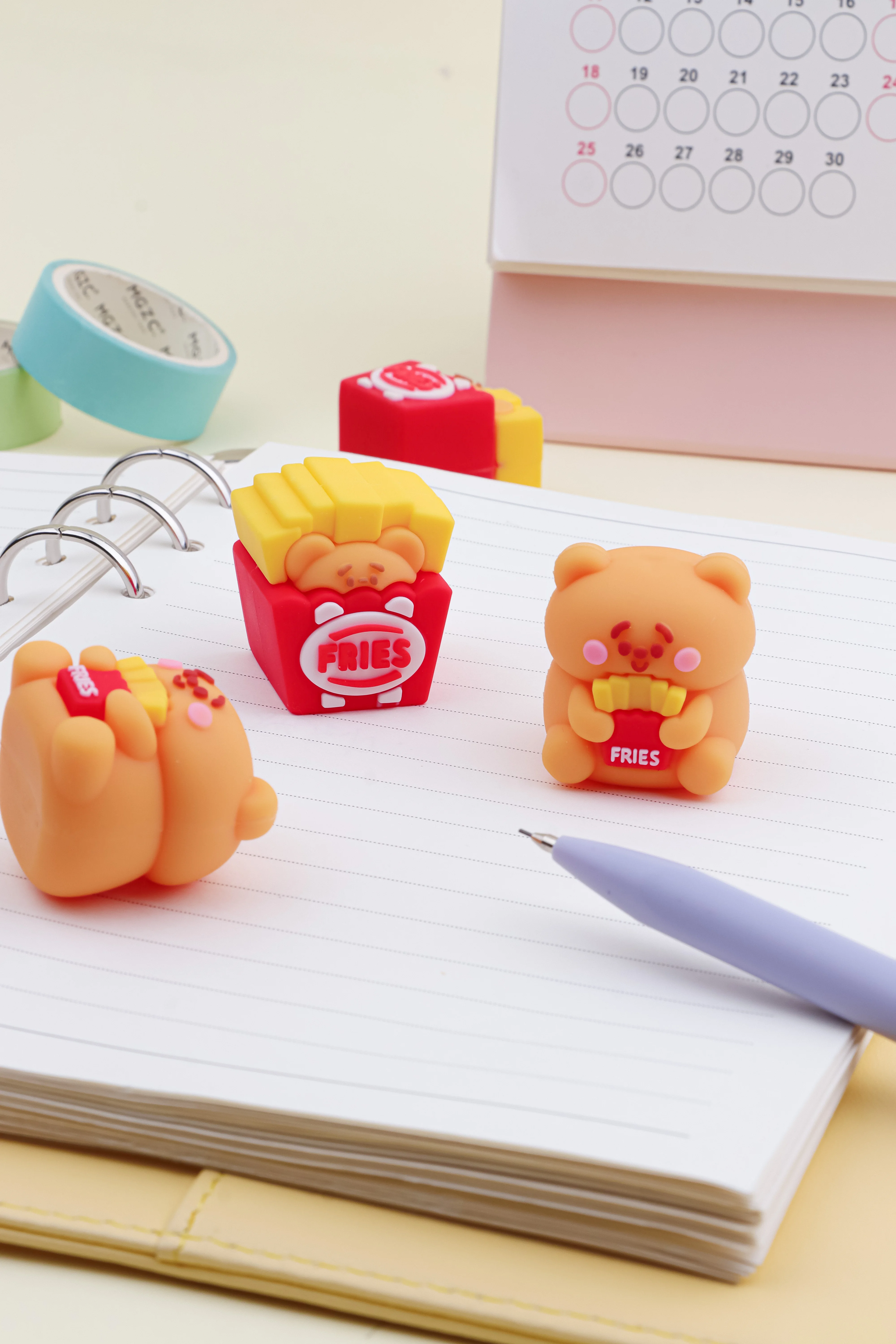 2022 KUKI Soft Pencil PVC Eraser cartoon Mini Bear shape kawaii Single Hole Eraser for kids gift toys