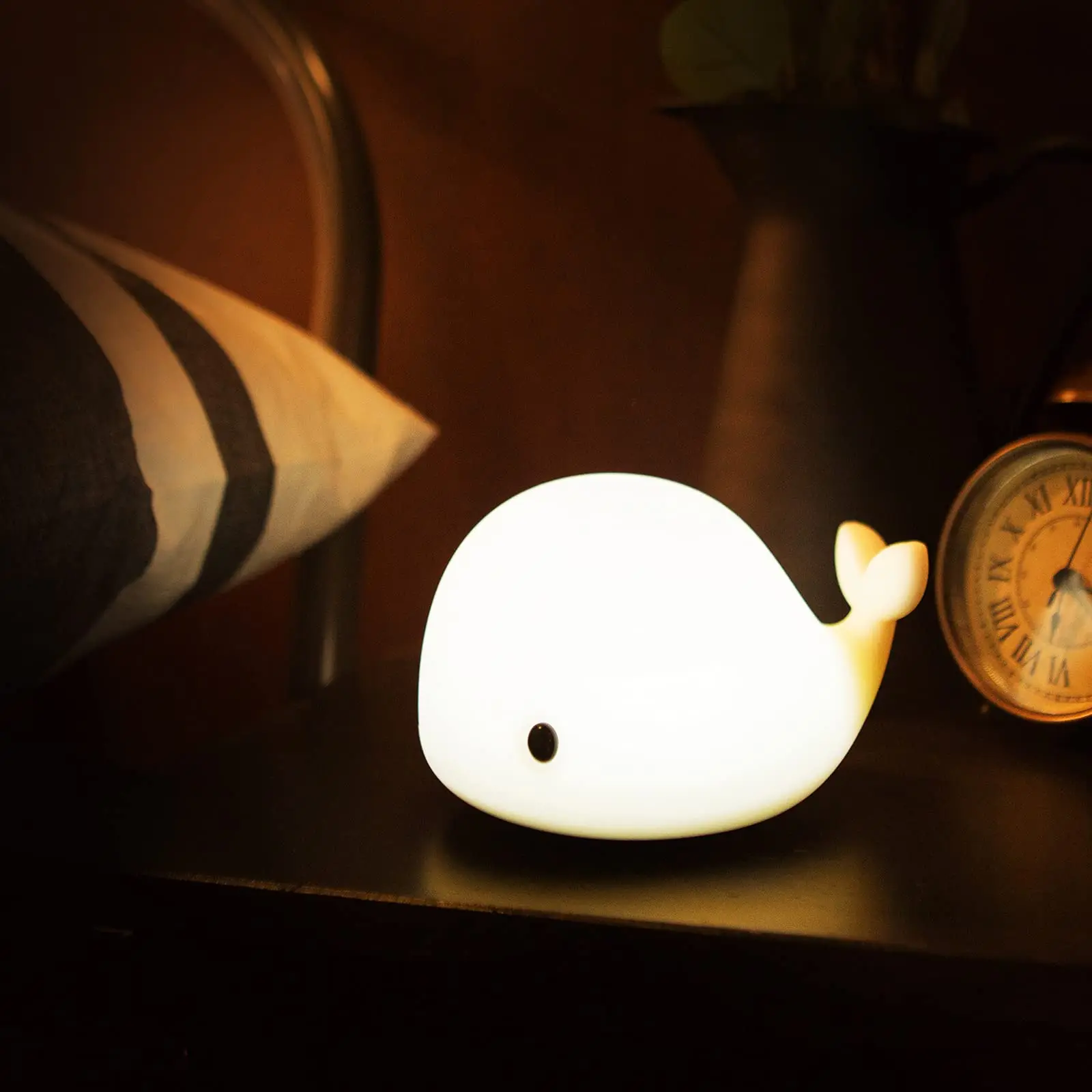Baby Night Light with 7 LED Colors Changing Tap Control Nursery Squishy Night Lamp USB Rechargeable Cute Whale Night Light