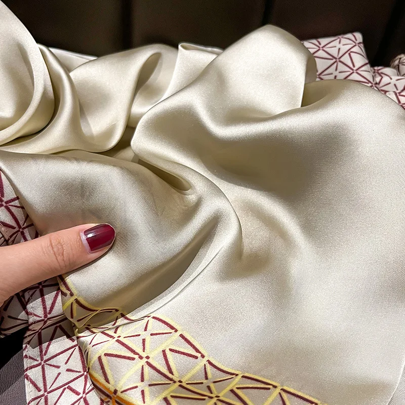 Luxury Brand Checked Printed Silk Scarves for Ladies Summer Hijab Scarf Women Foulard  Beach Stoles Soft Long Scarves Shawls