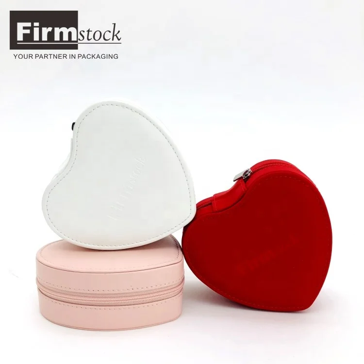 
Wholesale Custom Small Pink Leather Heart Shaped Travel Jewellery Gift Box Jewelry Organizer Case With Custom Logo 