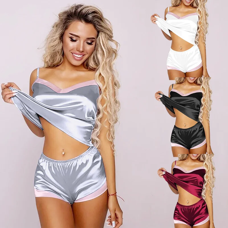 Wholesale Cute Bridesmaid 2 Piece Girl Short Sleeve Sexy Lace Plus Size Satin Silk Nightwear And Top Pajamas Sets For Women