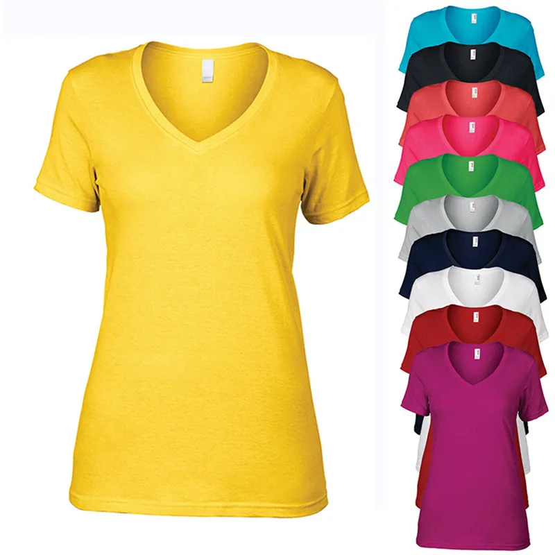 MD389 DehanWholesale Womens Deep V Neck Plain No Brand T Shirts Ladies High Quality 100% Cotton Tshirts For Printing