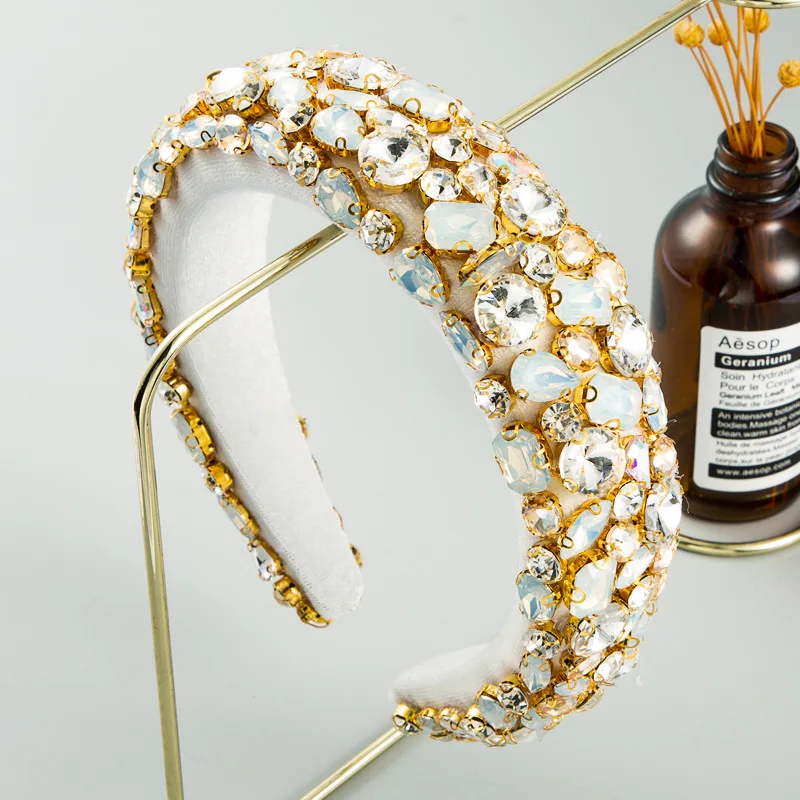 
Dvacaman 2020 Fashion Designer Banquet Luxury Colorful Rhinestone Bling Sponge Wide Headband for Women 