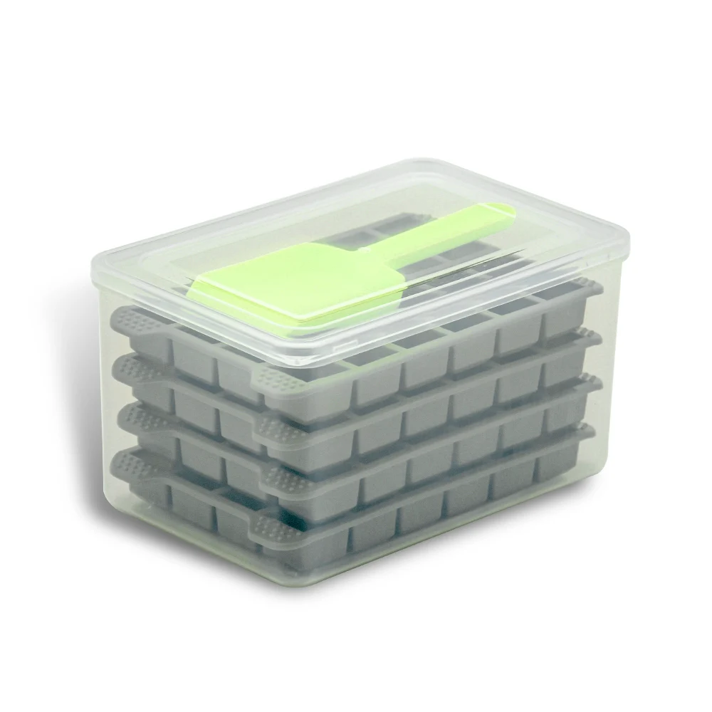 Best selling wholesale square ice cube mold Easy release plastic ice cube tray with lid and bin