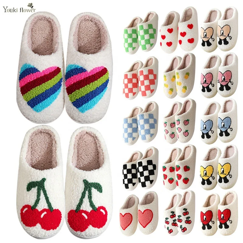 Fashion styles flower fluffy fruits strawberry cherry mushroom smile face happy face love heart bunny easter home slippers