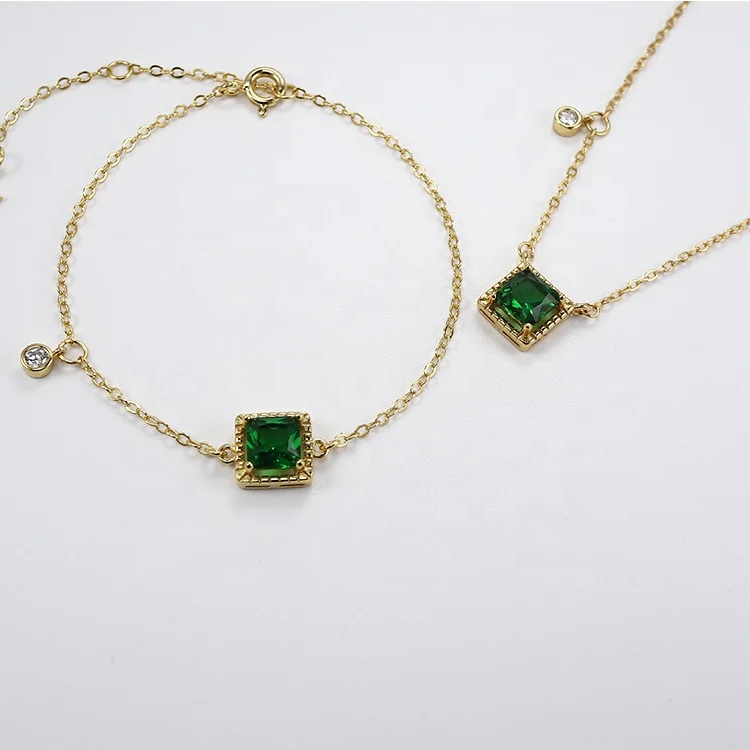 Fashion Luxury Design Custom Charm 925 Sterling Silver Jewelry Gold Plated Emerald Green Zircon Bracelet For Ladies