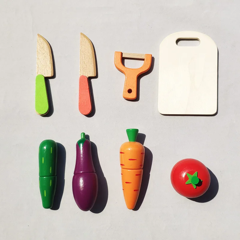 Kitchen wooden vegetable set toys Cutting toys Fruits and vegetables Montessori educational toys for children