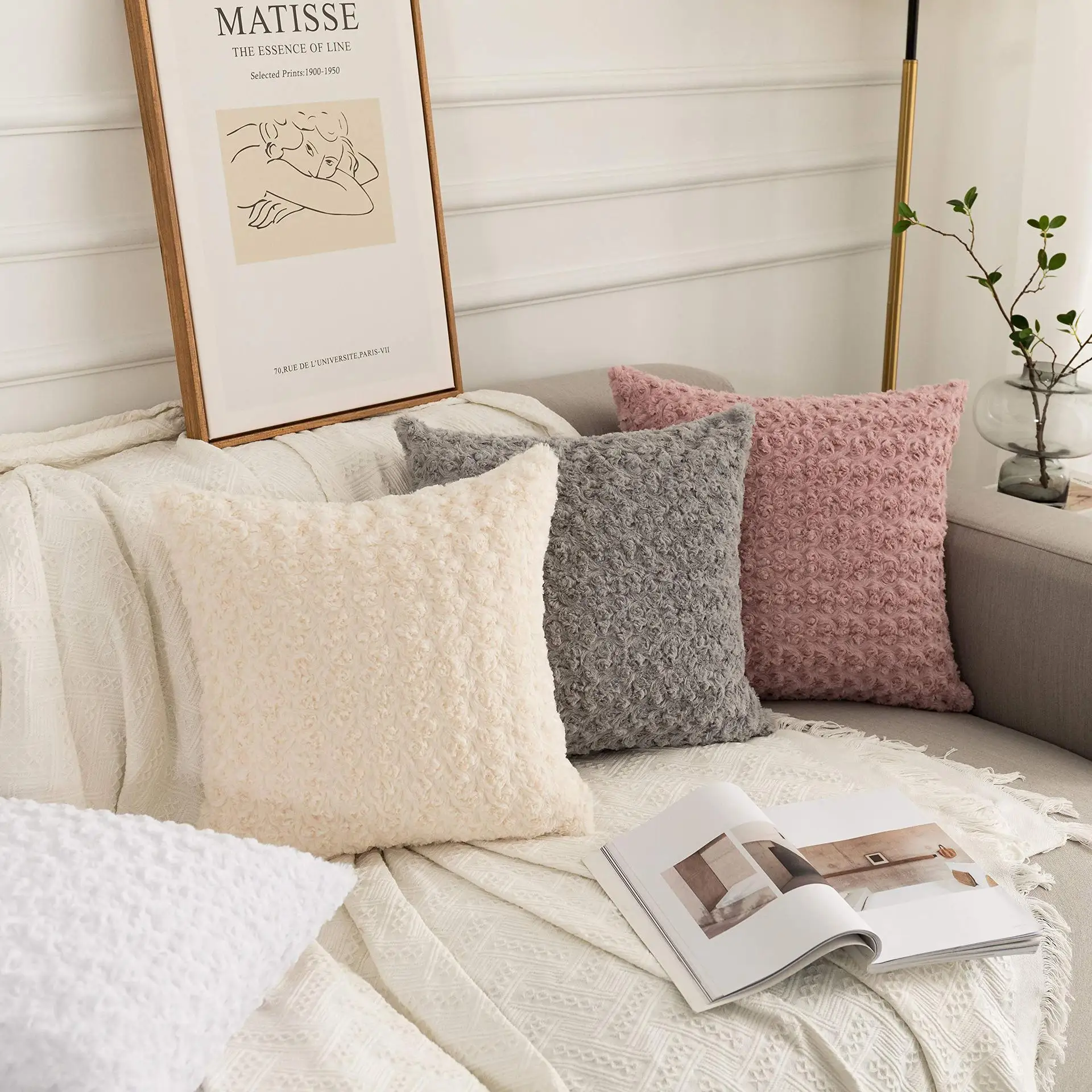 Amity Factory Wholesale New Rose Pillow Set Solid  Artificial Wool Decorative Cushion Cover Waist Throw Pillow Case