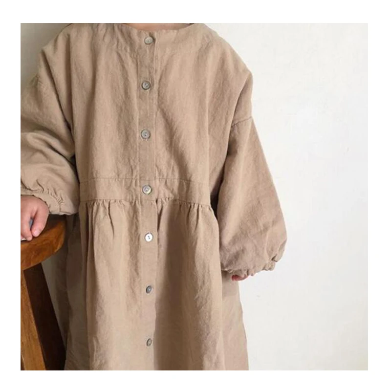 Wholesale Spring Autumn Kids Linen Cotton Princess Casual Indian Dress For Girl Vintage Toddler Girls Long Sleeve Dresses