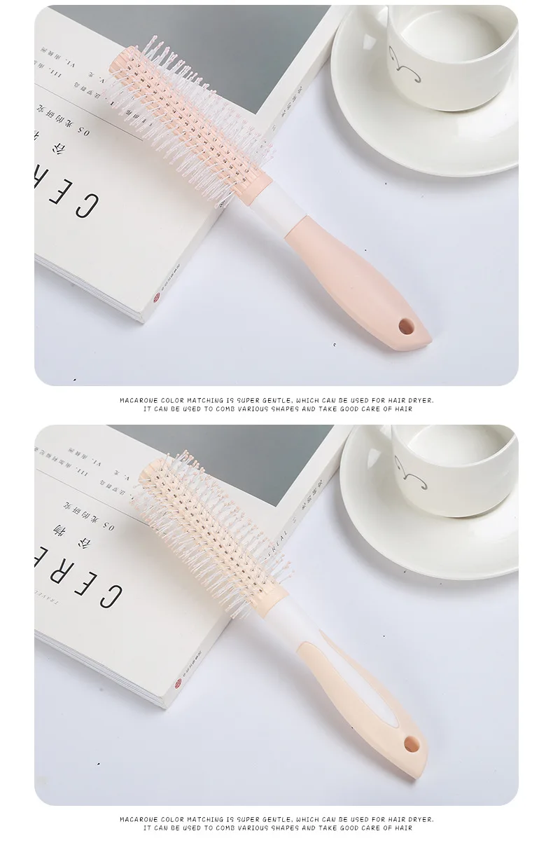 
curly hair salon round roller comb simple color matching massage round roller comb horn comb 