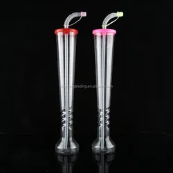 Torch shape 380ml/500ml disposable pet wine bottle plastic slush yard drink ice cup with custom logo