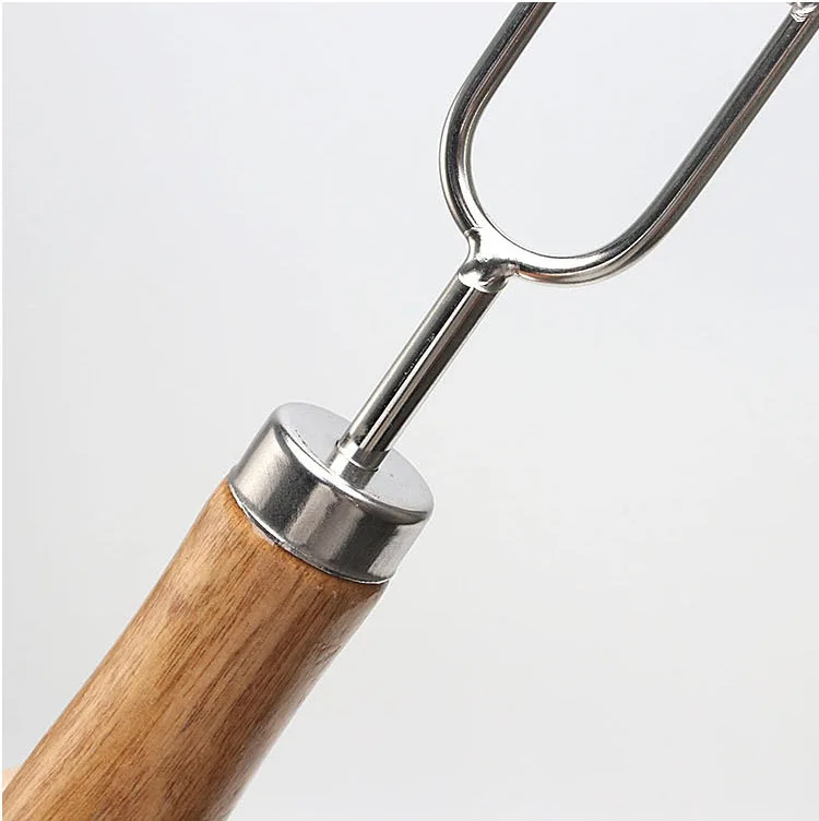 China Factory High Quality BBQ Accessories Big Wood Handle Metal Stainless Steel Skewer for Grilling Barbecue