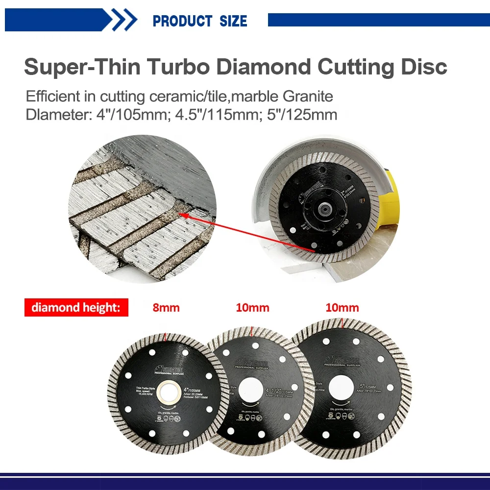 105/115/125mm Hot Pressed Super Thin Turbo Diamond Circular Saw Blade Cutting Disc for Tile Porcelain Granite