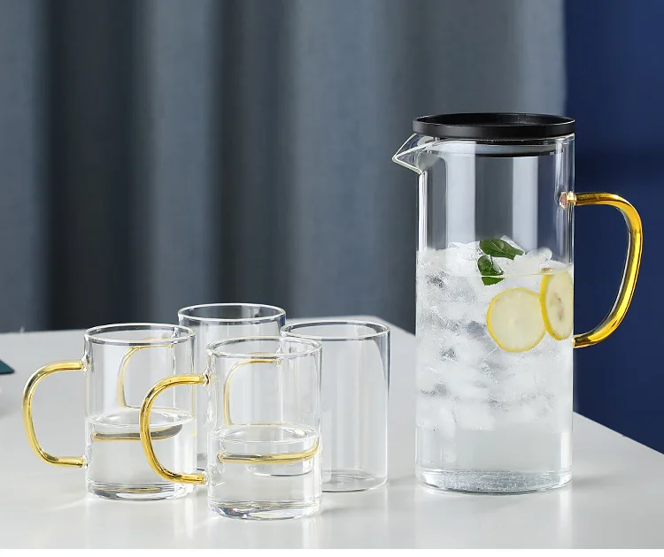 wholesale 1500ml Iced Tea Lemonade Beverage Colored Borosilicate Glass Pitcher Drinking Water Jug Set with Lids mug Handle