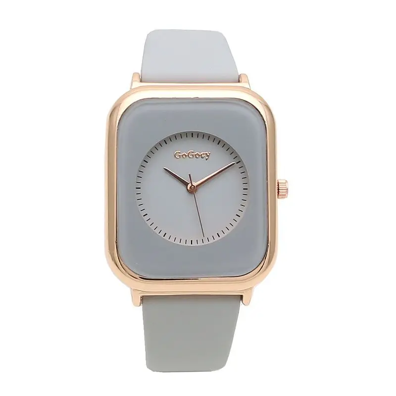 Gogoey Women Square Quartz Watch Jelly Color Leather Band Fashion Fresh Ladies Wristwatch