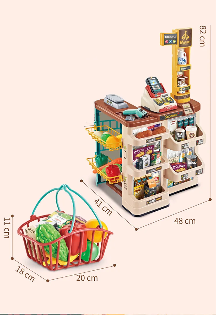 Wholesale Kids Supermarket Play Set Cash Register Toys With Shopping Cart Mini Light Sound Scanner & POS Machine Kitchen toy