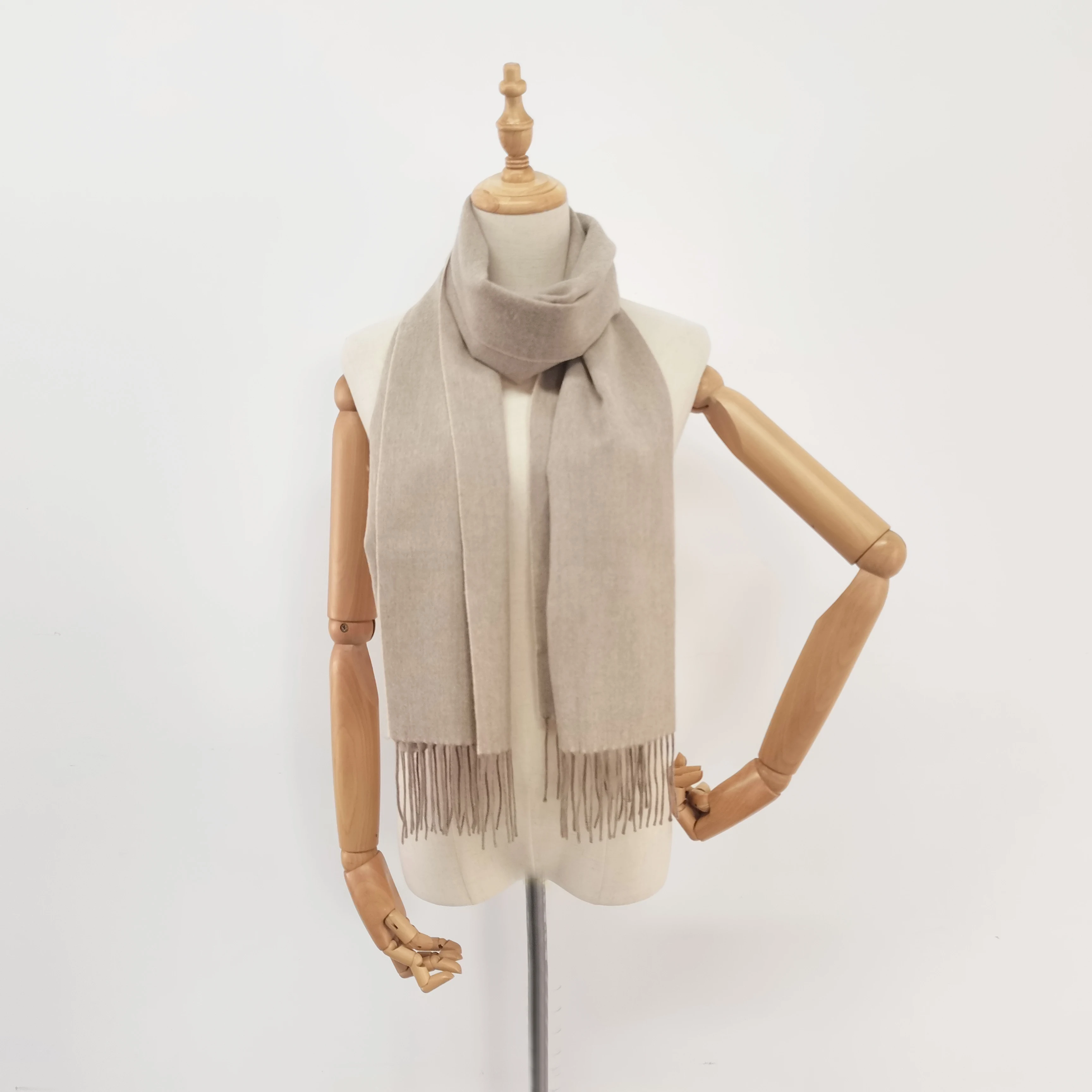 distributor low MOQ women solid color lightweight soft worsted tassel herringbone cashmere scarf