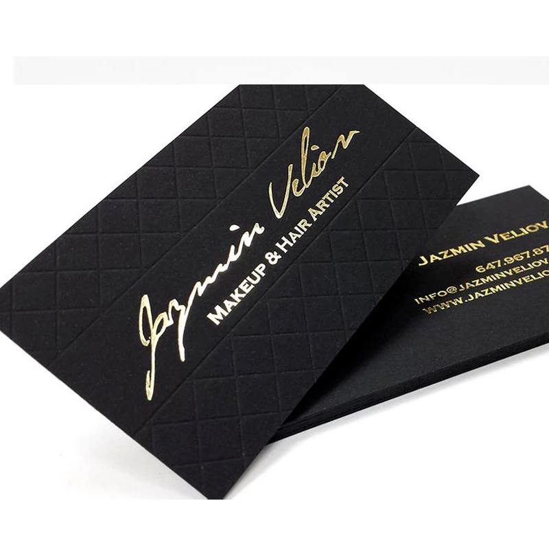 Luxury hot stamping gold metal  foil black cardboard business visiting name cards with logo