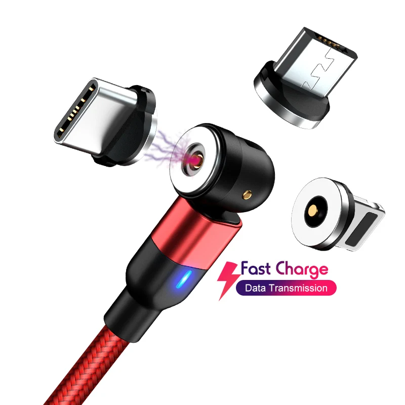 
New Cell Phone USB speed long high Charger LED Magnet 540 Rotation 3 in 1 Magnetic super fast Charging Cable for mobile phone 