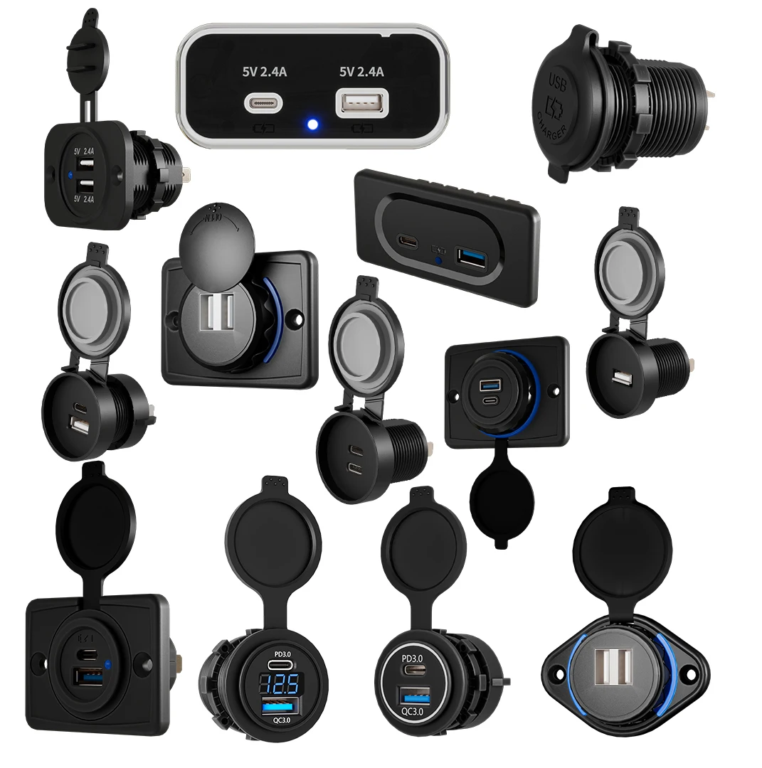 USB Outlet Receptacle Cigar Lighter Socket DC 12V 24V Cigarette Socket for Marine Car