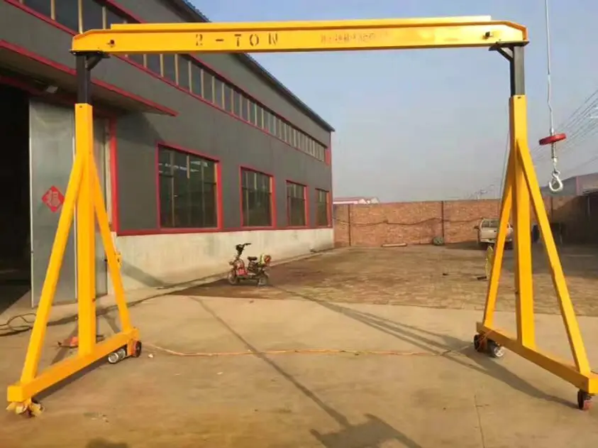Aluminum Portal Gantry Crane with Flat Hand Push Trolley and Manual Puller Hoist