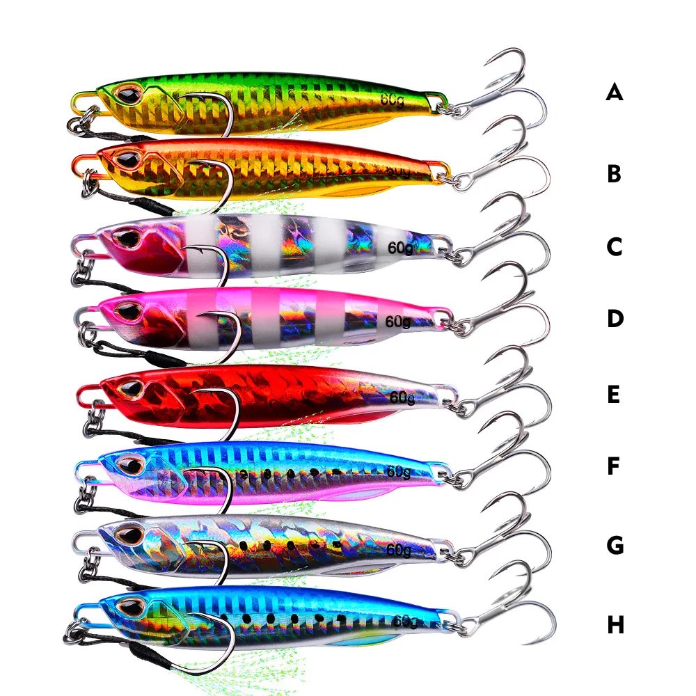 HOT seller High Quality 10g 15g 20g 30g 40g 50g 60g Sinking luminous metal lead slow pitch jigging fishing lure jig