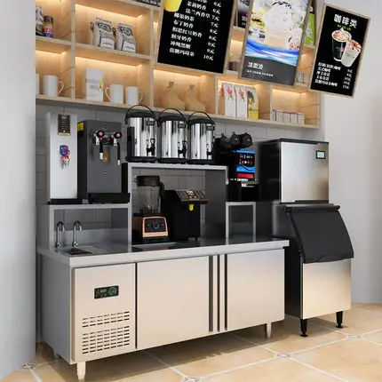 customize station drink boba working table shop stainless steel milk bubble tea bar design counter display stand tea beverage