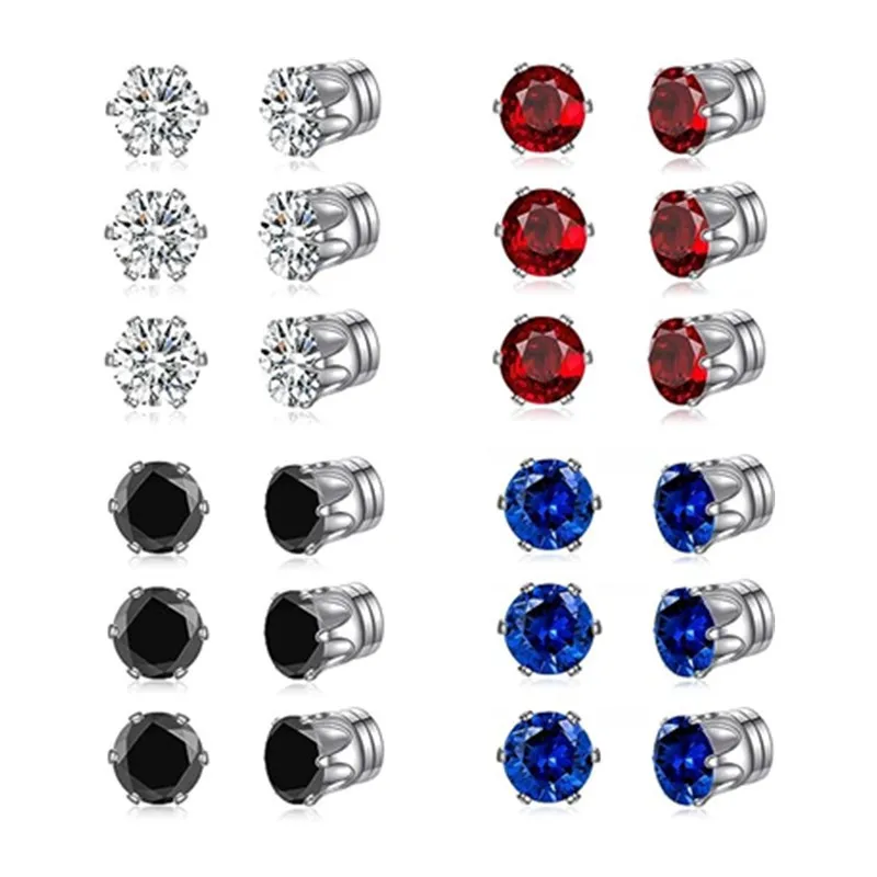 Wholesale Stainless Steel Magnetic Clip-On Earrings with Various Zircon Colors for Men & Women | Non Piercing Jewelry