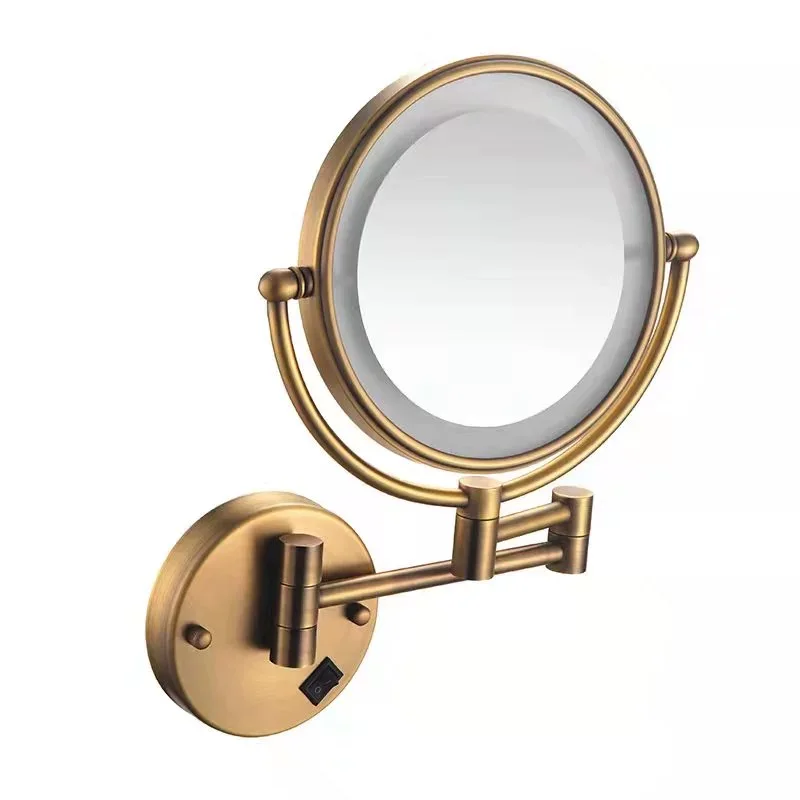Hotel Magnifying Mounted Brushed Nickel Double-Sided Makeup Mirror LED Wall Light Bathroom with Plug
