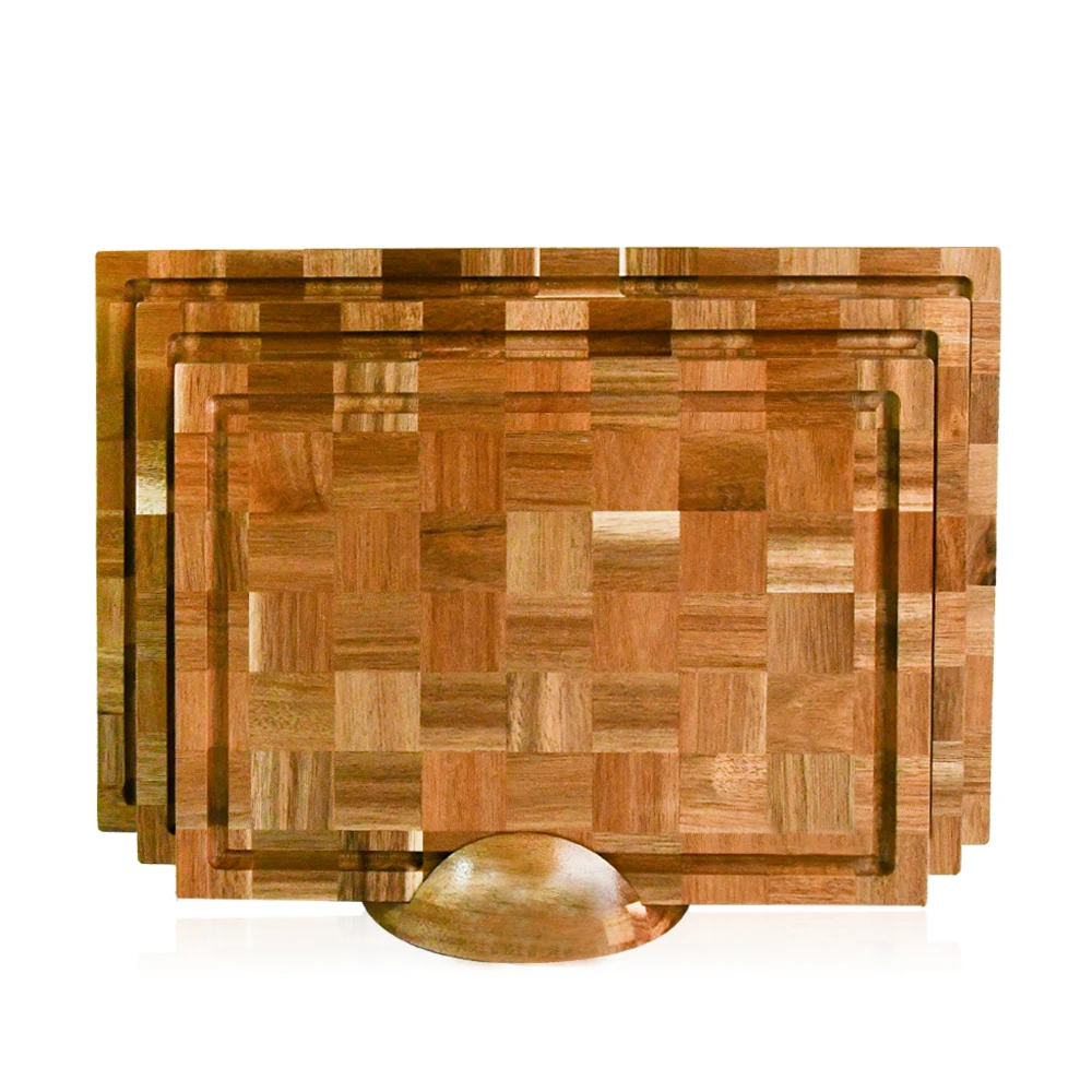 Wooden Cutting Chopping Board Set Of 3 With Display Stand Wood(17x12, 12x10, 12x7 in)